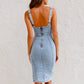 Modern denim dress with a U-neckline and elegant slit 